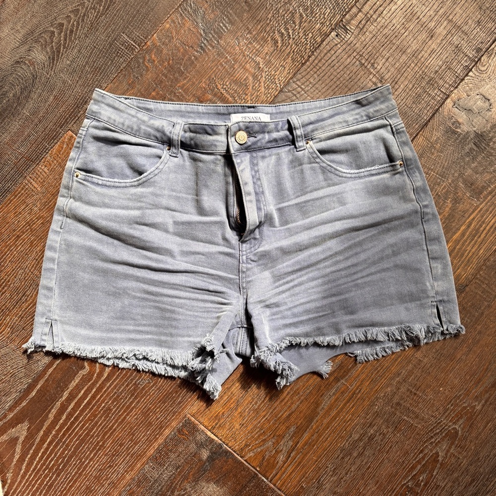 Zenana Outfitters Gray Distressed Jean Shorts